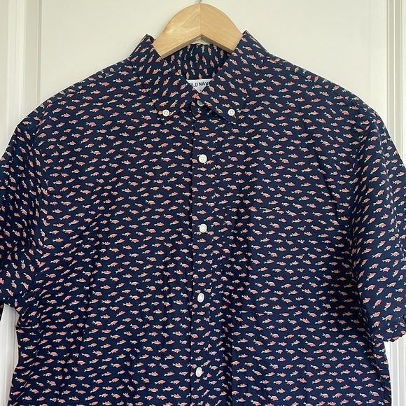 Old Navy Men’s Fish Pattern Camp Shirt Blue/Salmon L - Picture 2 of 6